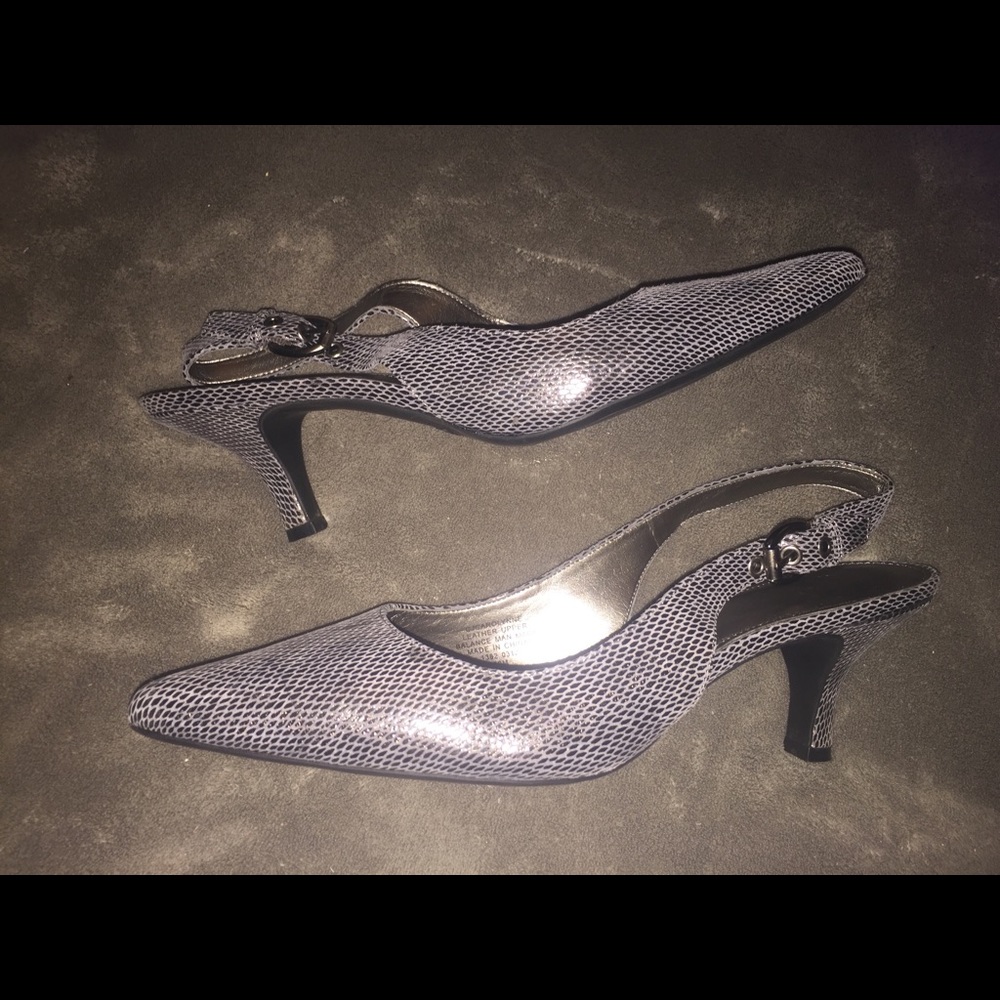 Silver Opalescent Textured Slingback Pumps
